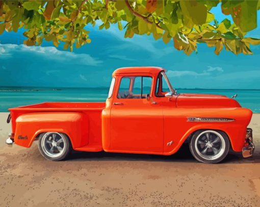 Orange Classic Chevy Truck Paint By Number
