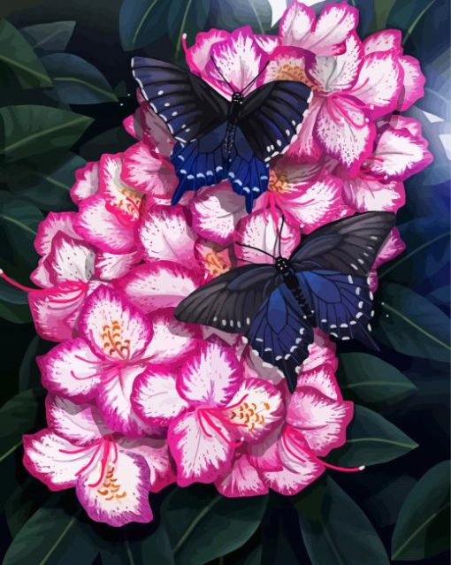 Pink Flowers With Butterflies Paint By Number
