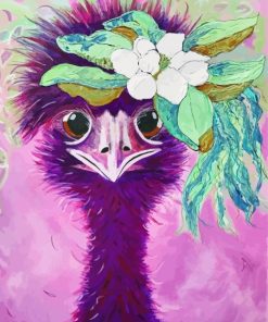 Purple Ostrich And Flowers Paint By Number