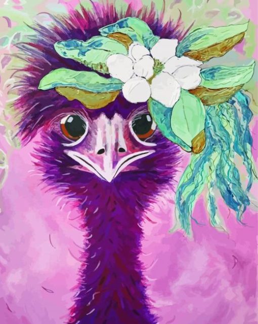 Purple Ostrich And Flowers Paint By Number