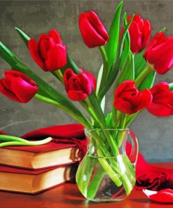 Red Tulip Flower Vase Paint By Number