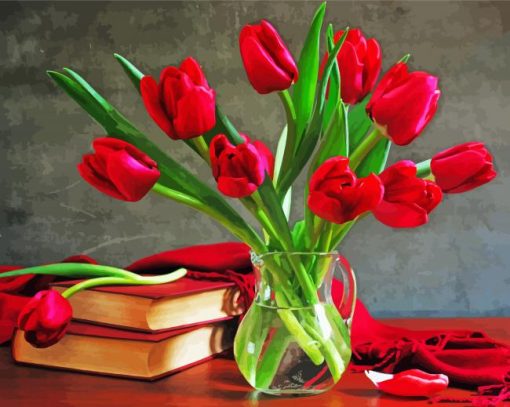 Red Tulip Flower Vase Paint By Number