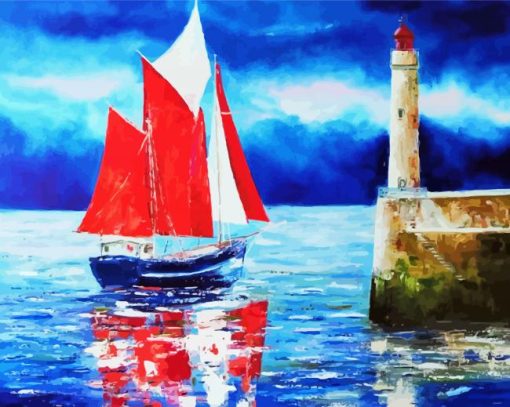 Seascape Ship Lighthouse Paint By Number