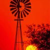 Silhouette Windpump At Sunset Paint By Number