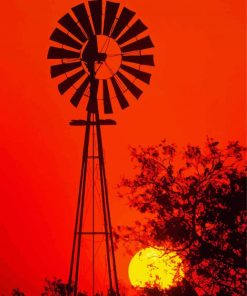 Silhouette Windpump At Sunset Paint By Number