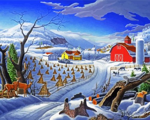 Snowy Winter Farm Art Paint By Number