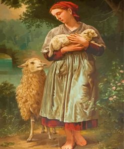 Vintage Girl With Sheep Paint By Number