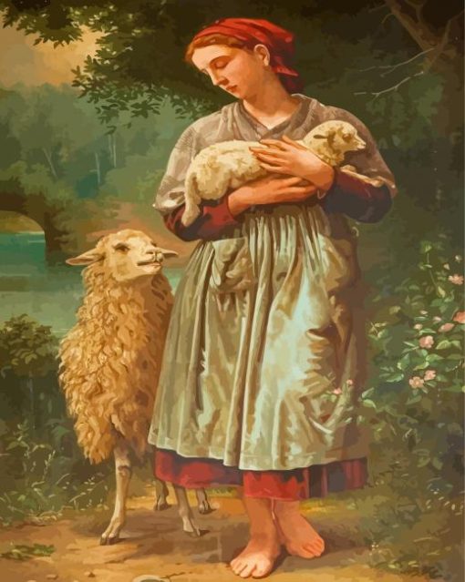 Vintage Girl With Sheep Paint By Number