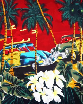 Vintage Palm Trees With Car Art Paint By Number