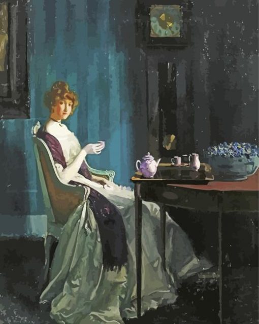 Vintage Woman Drinking Tea Paint By Number