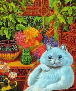 White Cat In Garden Paint By Number