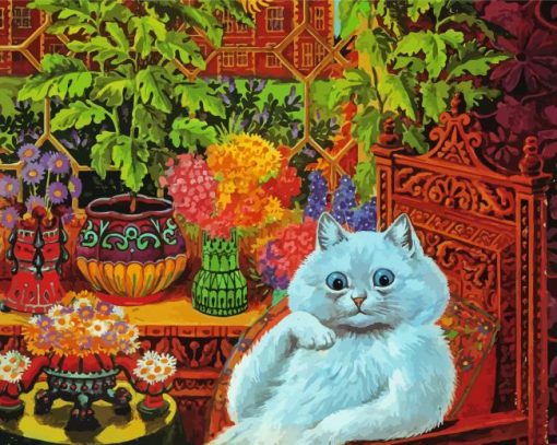 White Cat In Garden Paint By Number