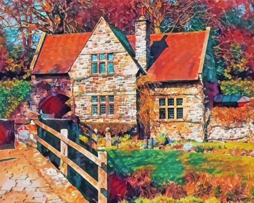 Autumn Stone Cabin Paint By Number