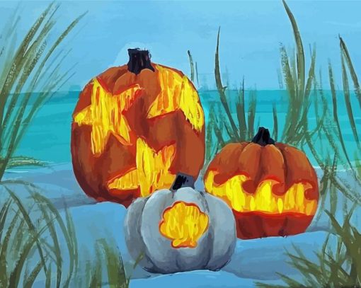 Beach And Pumpkins Paint By Number
