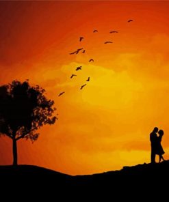 Kissing Couple Silhouette And Tree Paint By Number