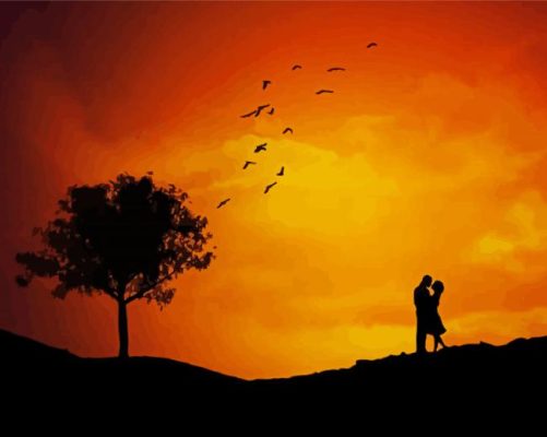 Kissing Couple Silhouette And Tree Paint By Number