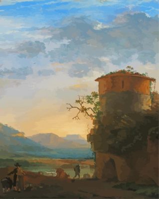 Peasants And Cattle Beside A Tower By Jan Asselyn Paint By Number