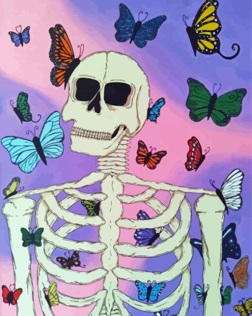 Skeleton With Colorful Butterflies Paint By Number