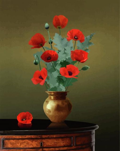 Vase With Red Poppies Paint By Number