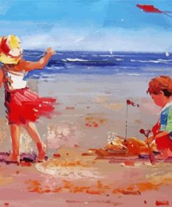 Abstract Children Playing By The Sea Paint By Number