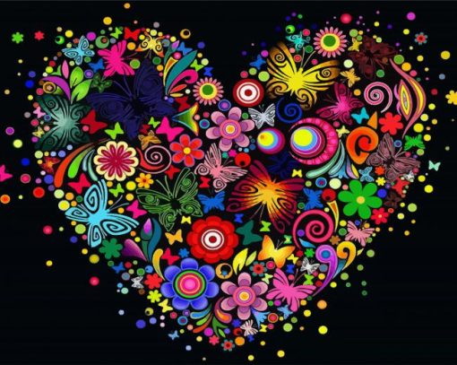 Abstract Floral Heart Paint By Number