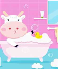 Adorable Cow In Bath Tub Paint By Number