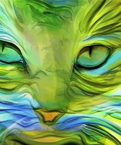 Aesthetic Abstract Green Cat Paint By Number