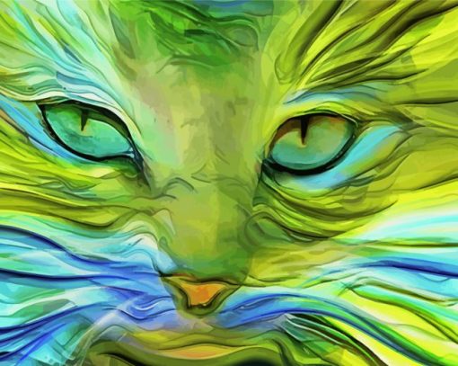 Aesthetic Abstract Green Cat Paint By Number