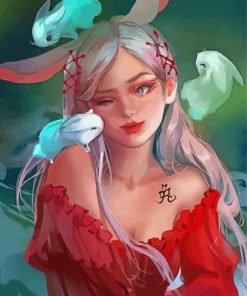 Aesthetic Girl And Rabbit Paint By Number