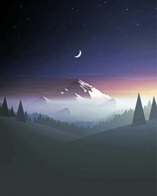 Aesthetic Mountain And Moon Paint By Number