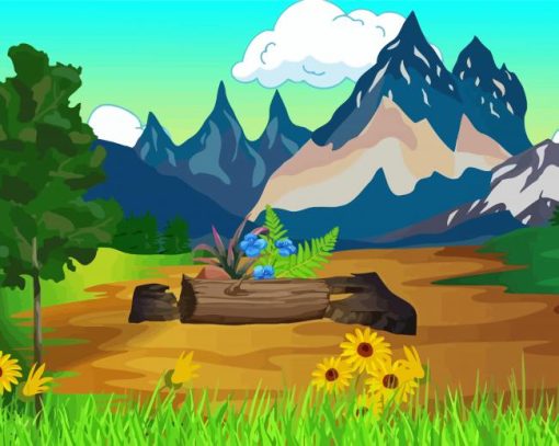 Beautiful Mountain Cartoon Landscape Paint By Number