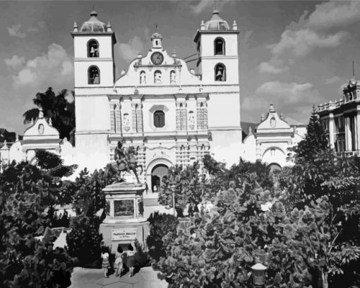 Black And White Iglesia Los Dolores Tegucigalpa Paint By Number