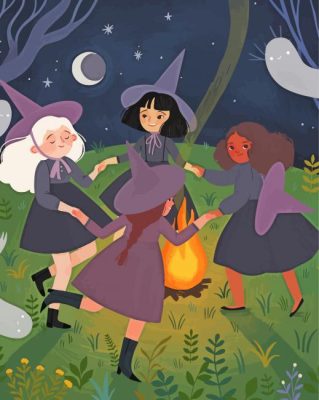 Cartoon Dancing Witches Paint By Number