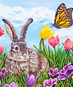 Cute Rabbit And Butterfly Paint By Number