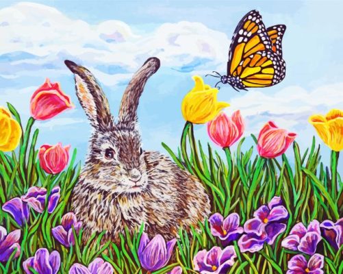 Cute Rabbit And Butterfly Paint By Number