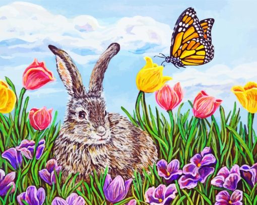 Cute Rabbit And Butterfly Paint By Number