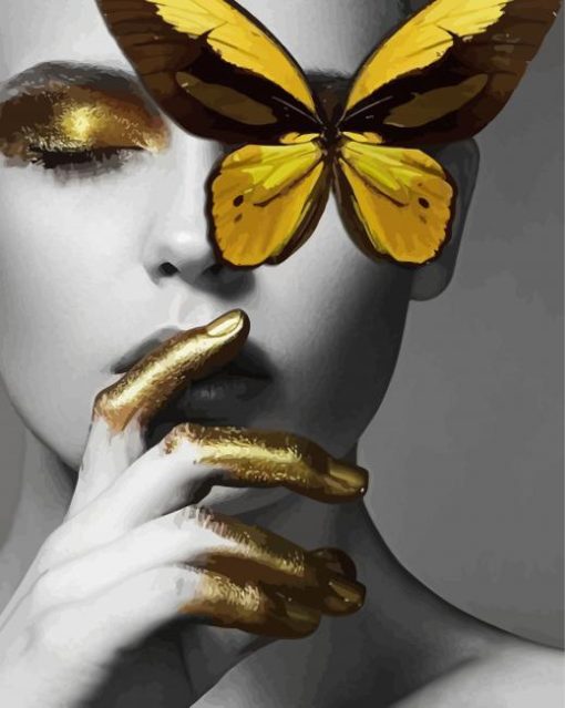 Golden Lady And Butterfly Paint By Number