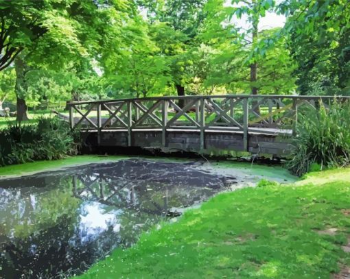 Green Woodland Bridge Paint By Number